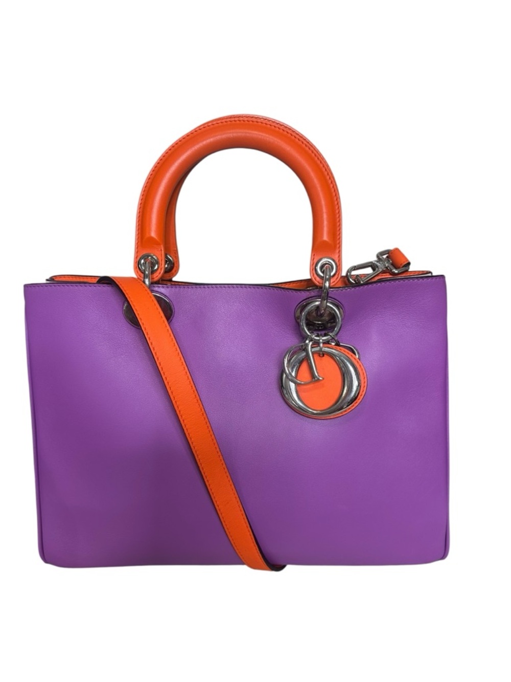 Dior Purple Leather Satchel with Orange Handles & Strap